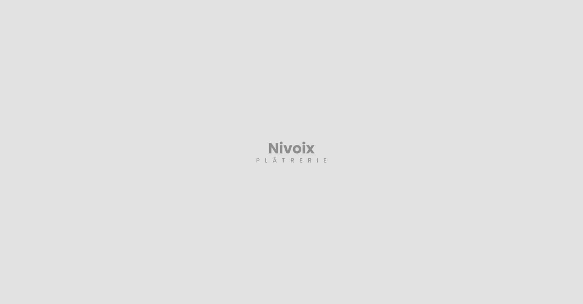 Logo de Nivoix Plâtrerie, texte gris foncé sur fond uni gris clair, centré.